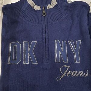DKNY Jeans Dark Blue Zip-Up Sweater Half Zip Vintage Large